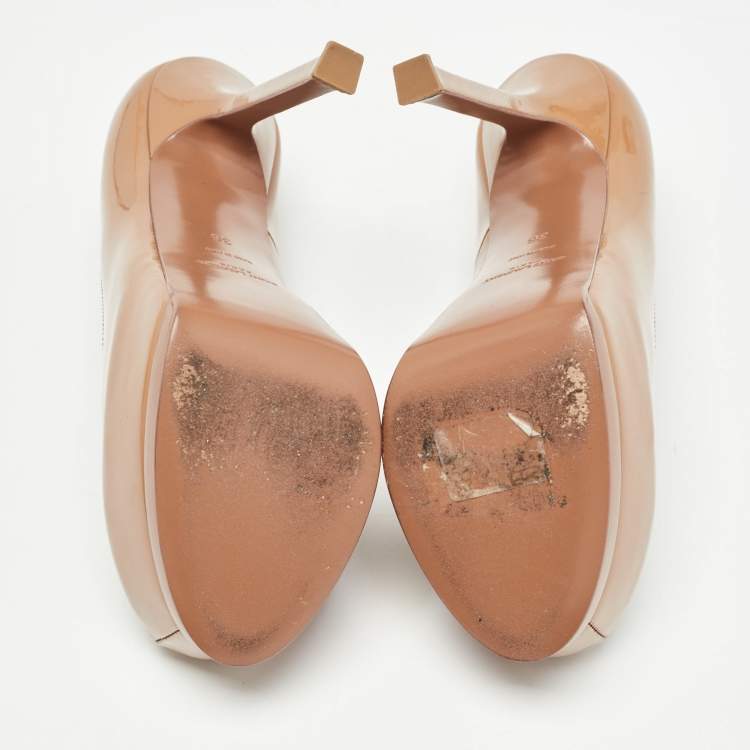 Pre Owned Yves Saint Laurent Beige Patent Tribtoo Pumps Size 36