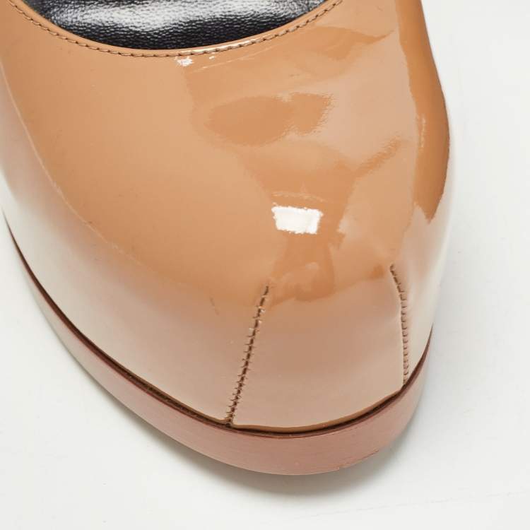 Pre Owned Yves Saint Laurent Beige Patent Tribtoo Pumps Size 36