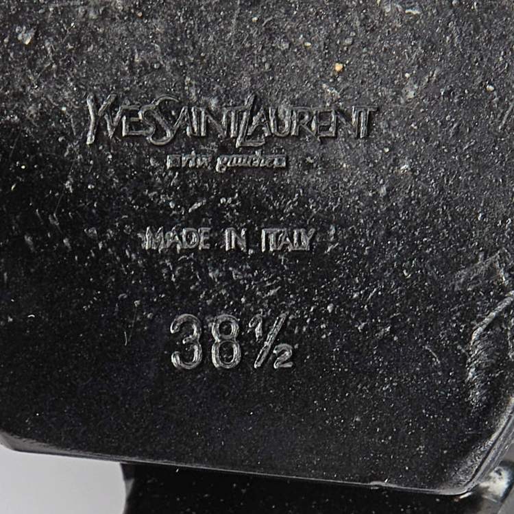 Pre Owned Saint Laurent Black Leather Cut Out Hortense Wedge Platform Booties Size 38.5