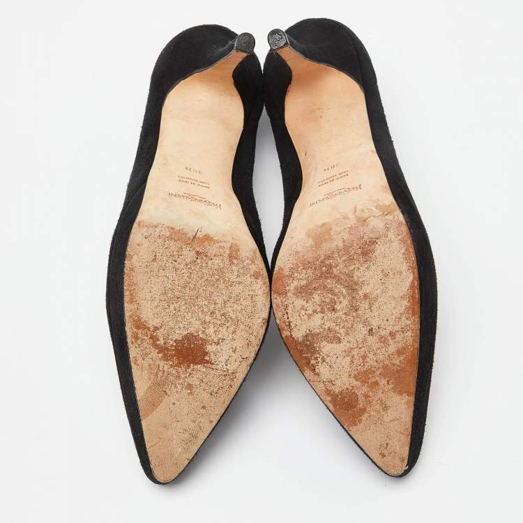 Pre Owned  Yves Saint Laurent Black Cut Out Suede Platform Pumps Size 38.5