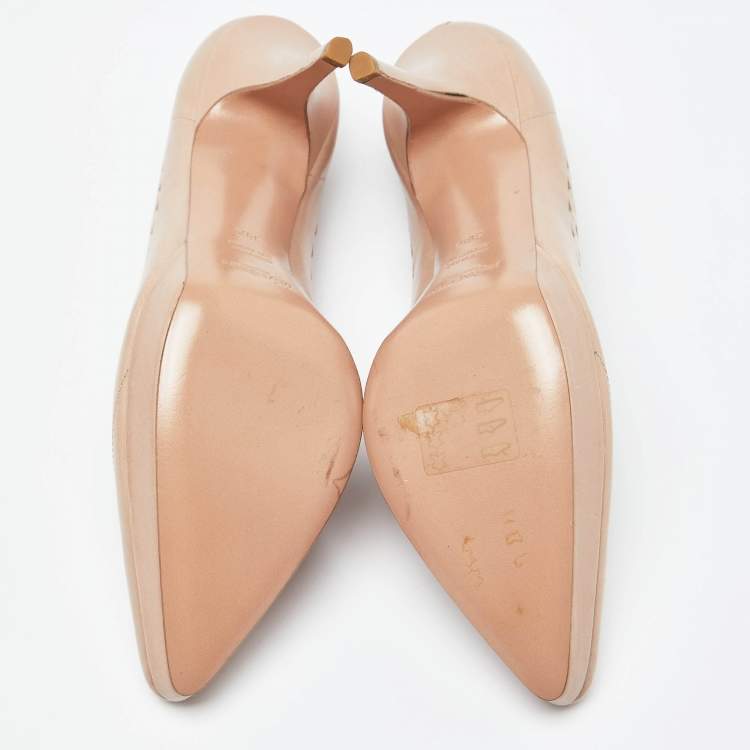 Pre Owned Yves Saint Laurent Pink Cut Out Leather Platform Pumps Size 38.5