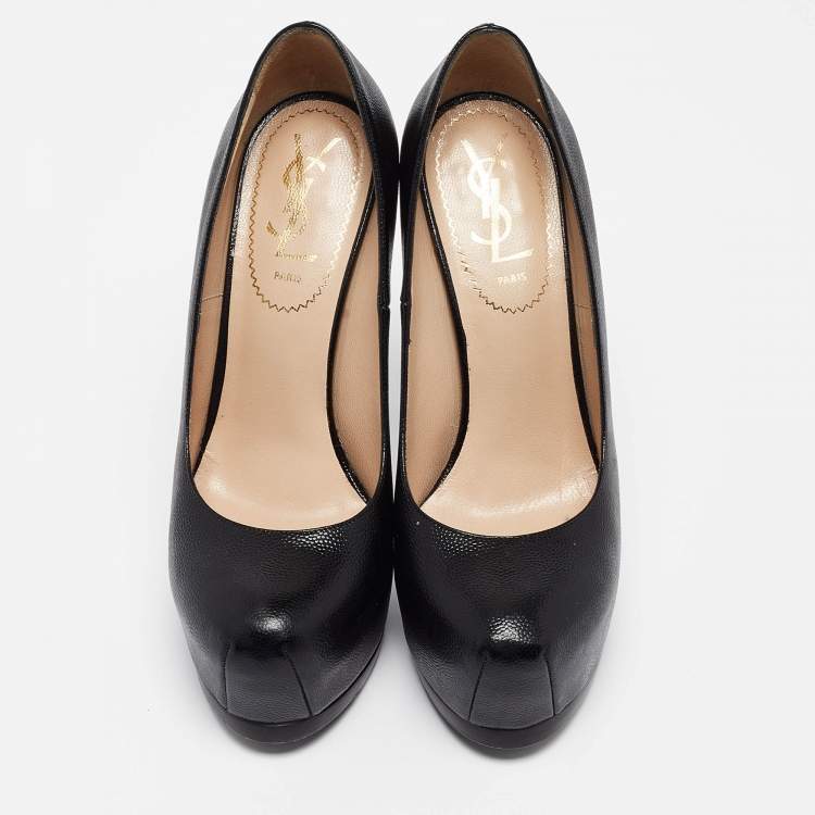 Pre Owned Yves Saint Laurent Black Leather Tribtoo Pumps Size 36