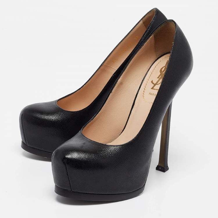 Pre Owned Yves Saint Laurent Black Leather Tribtoo Pumps Size 36