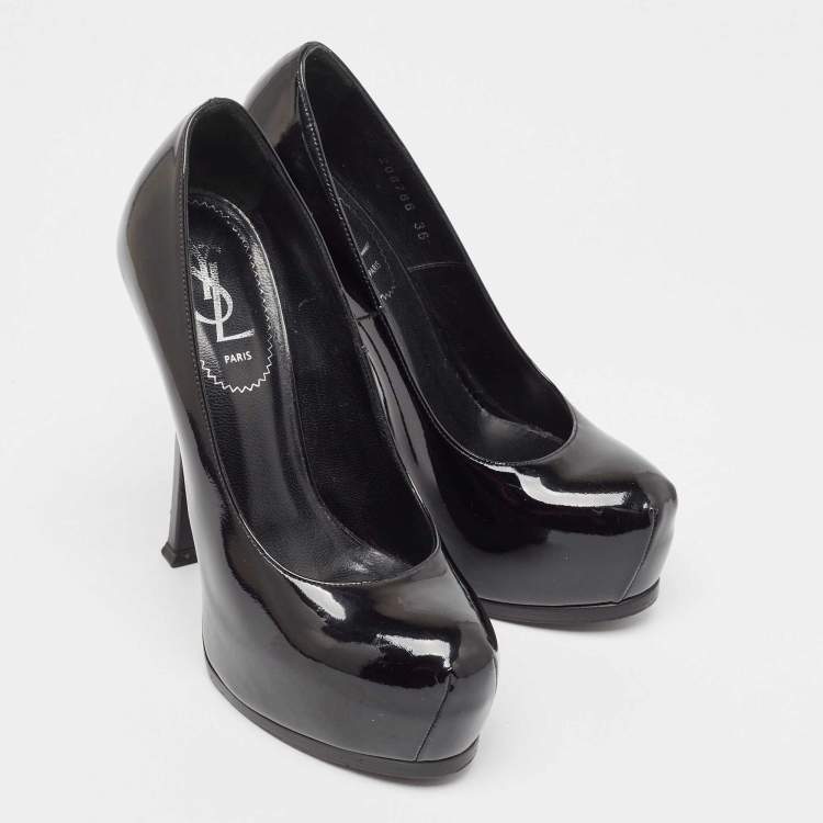 Pre Owned Yves Saint Laurent Black Patent Leather Tribtoo Pumps Size 36