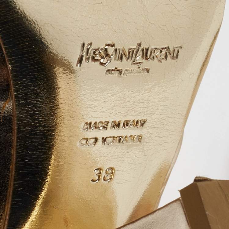 Pre Owned Yves Saint Laurent Gold Leather Cut Out Slingback Pumps Size 38
