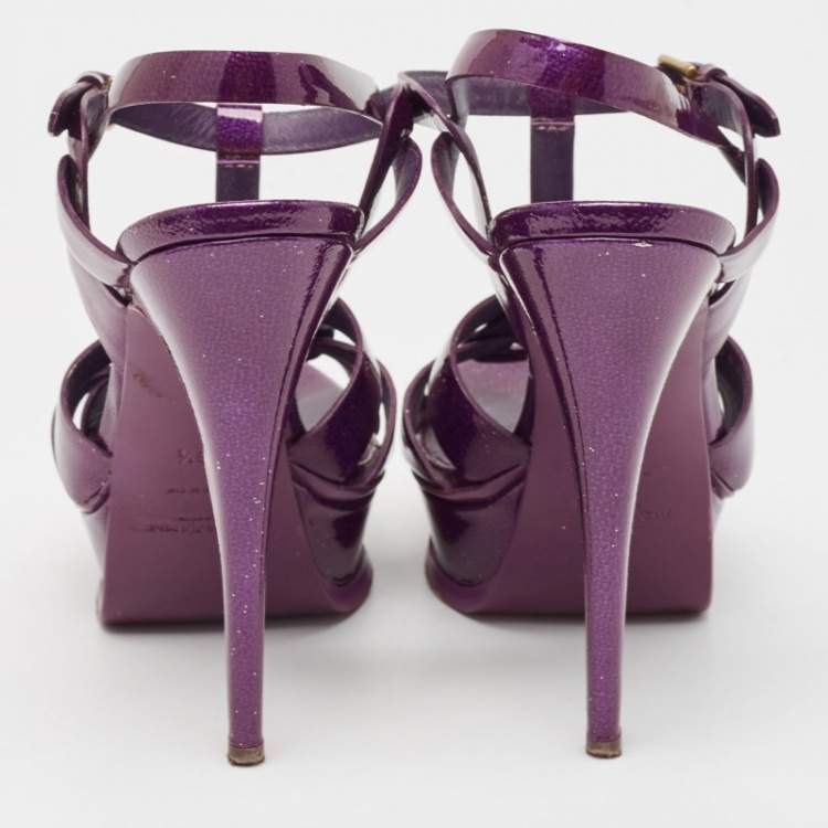 Pre Owned Yves Saint Laurent Purple Patent Leather Tribute Sandals Size 38.5
