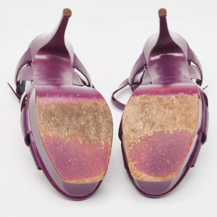 Pre Owned Yves Saint Laurent Purple Patent Leather Tribute Sandals Size 38.5