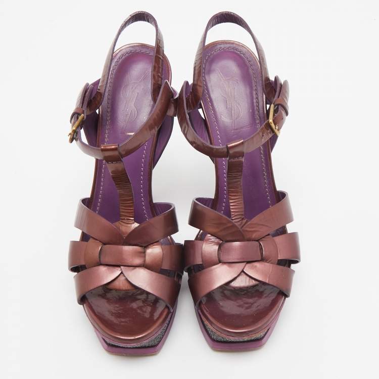 Pre Owned Yves Saint Laurent Purple Leather Tribute Sandals Size 37