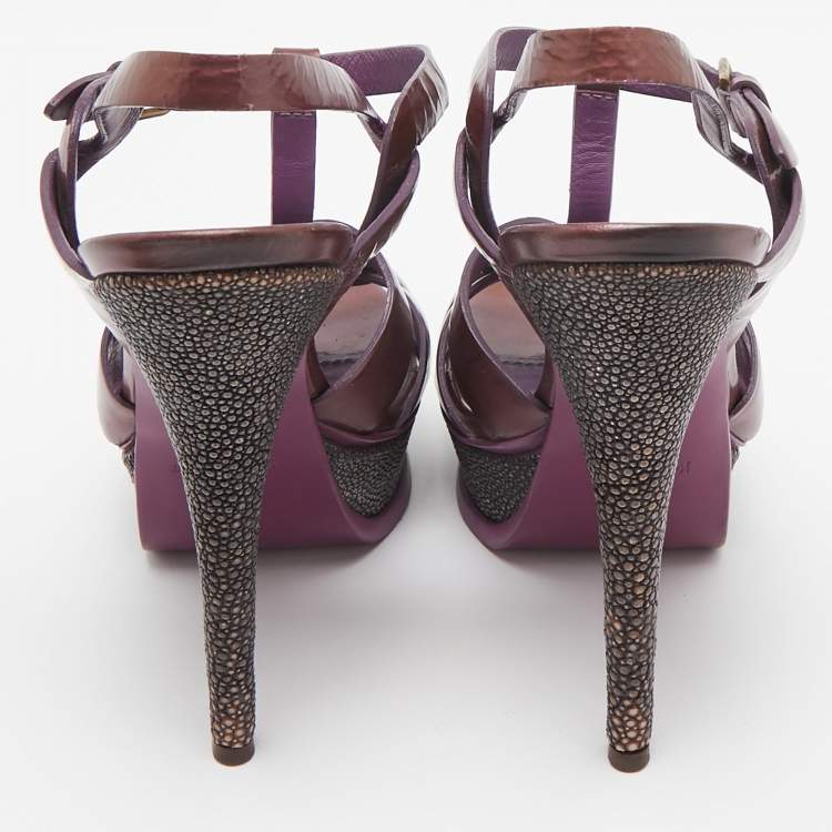 Pre Owned Yves Saint Laurent Purple Leather Tribute Sandals Size 37