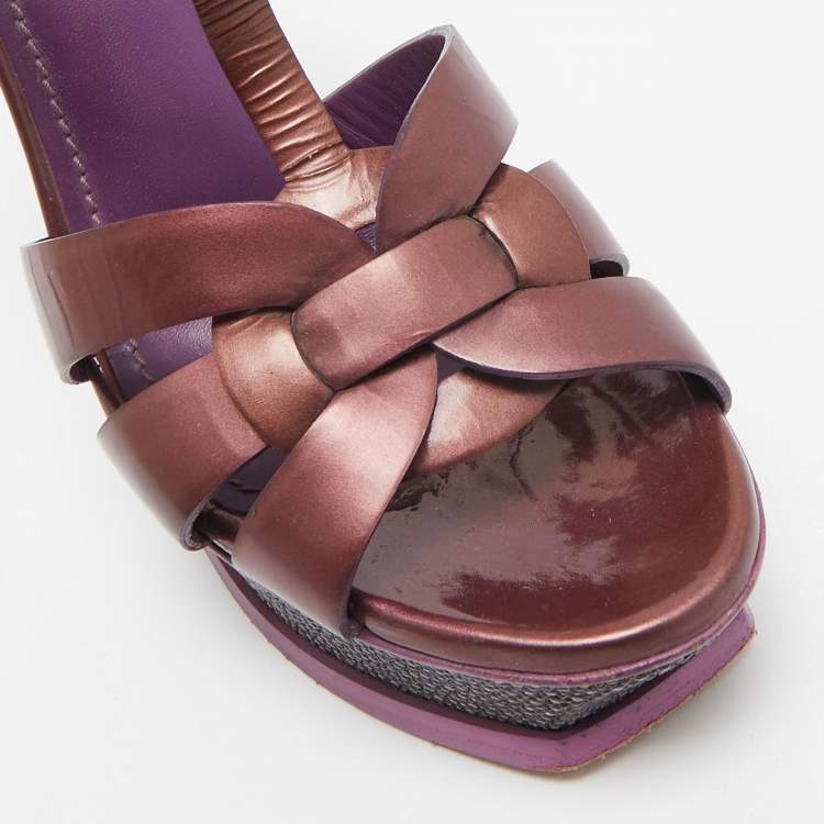 Pre Owned Yves Saint Laurent Purple Leather Tribute Sandals Size 37