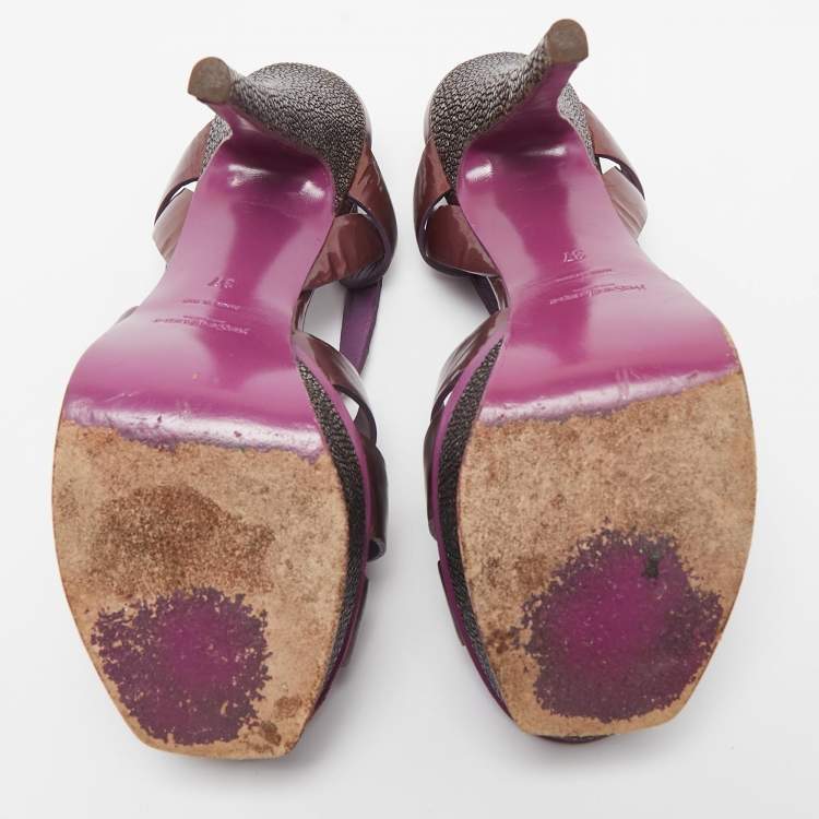 Pre Owned Yves Saint Laurent Purple Leather Tribute Sandals Size 37