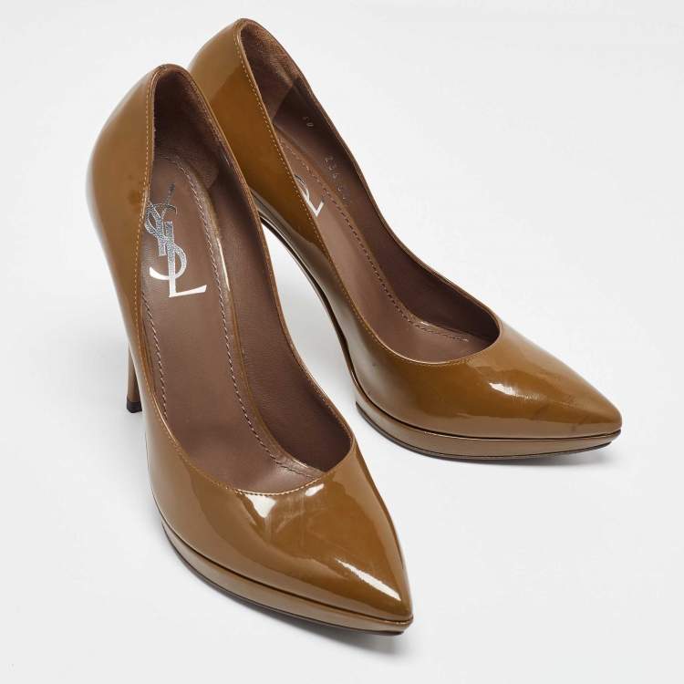Pre Owned Yves Saint Laurent Brown Patent Leather Pointed Toe Pumps Size 38