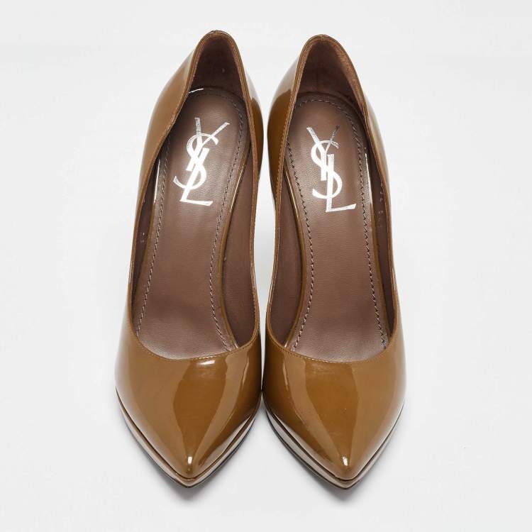 Pre Owned Yves Saint Laurent Brown Patent Leather Pointed Toe Pumps Size 38