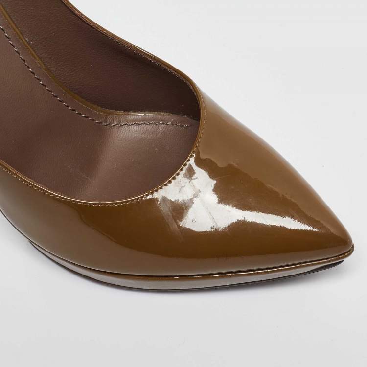 Pre Owned Yves Saint Laurent Brown Patent Leather Pointed Toe Pumps Size 38