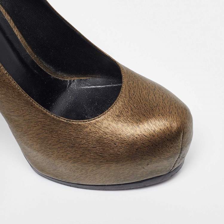 Pre Owned Yves Saint Laurent Gold Leather Tribtoo Platform Pumps Size 39