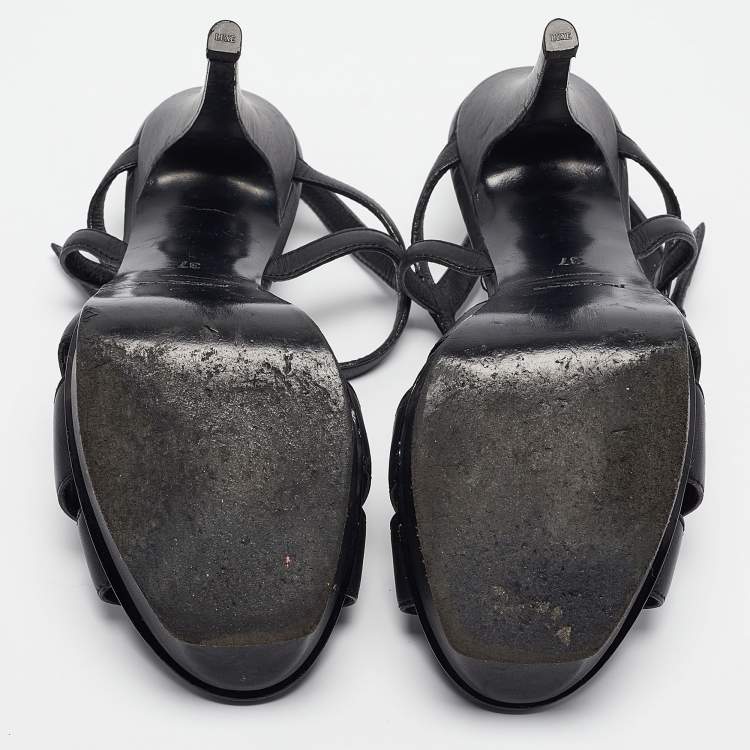 Pre Owned Yves Saint Laurent Black Leather Tribute Sandals Size 37
