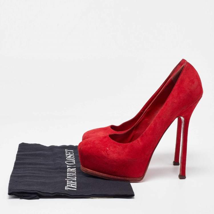 Pre Owned Yves Saint Laurent Red Suede Tribtoo Pumps Size 39