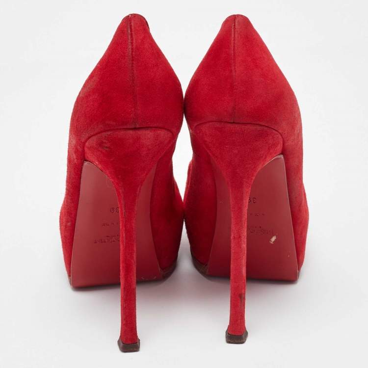 Pre Owned Yves Saint Laurent Red Suede Tribtoo Pumps Size 39