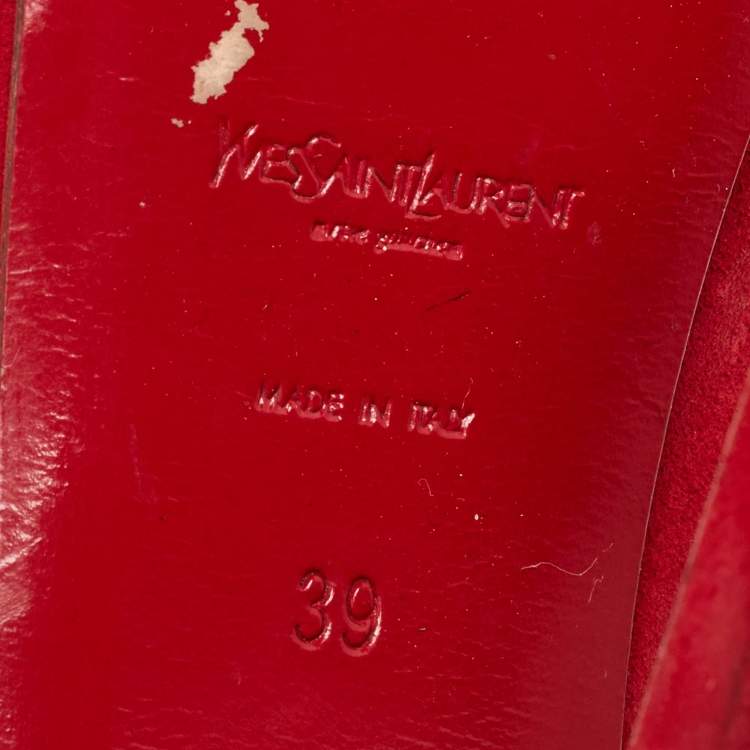Pre Owned Yves Saint Laurent Red Suede Tribtoo Pumps Size 39