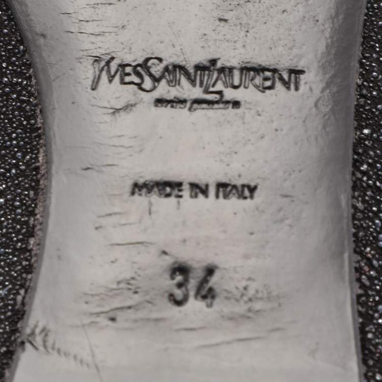 Pre Owned Yves Saint Laurent Black Glitter Smoking Slippers Size 34