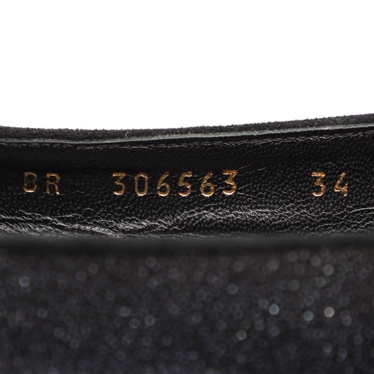 Pre Owned Yves Saint Laurent Black Glitter Smoking Slippers Size 34