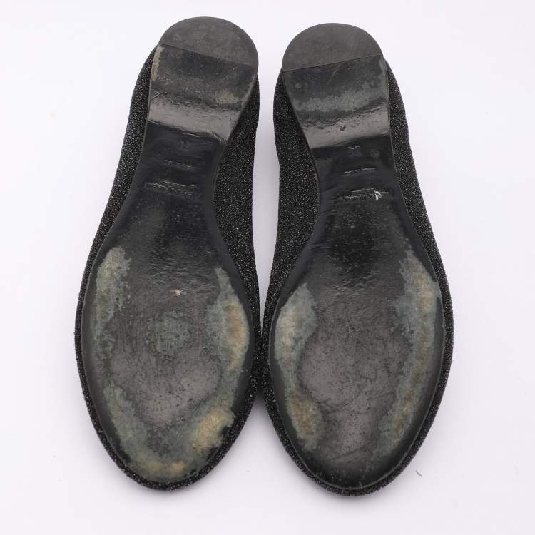 Pre Owned Yves Saint Laurent Black Glitter Smoking Slippers Size 34