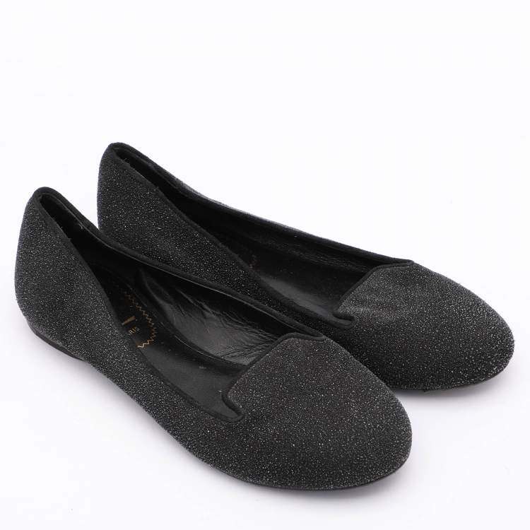 Pre Owned Yves Saint Laurent Black Glitter Smoking Slippers Size 34