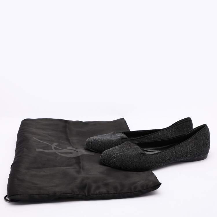 Pre Owned Yves Saint Laurent Black Glitter Smoking Slippers Size 34
