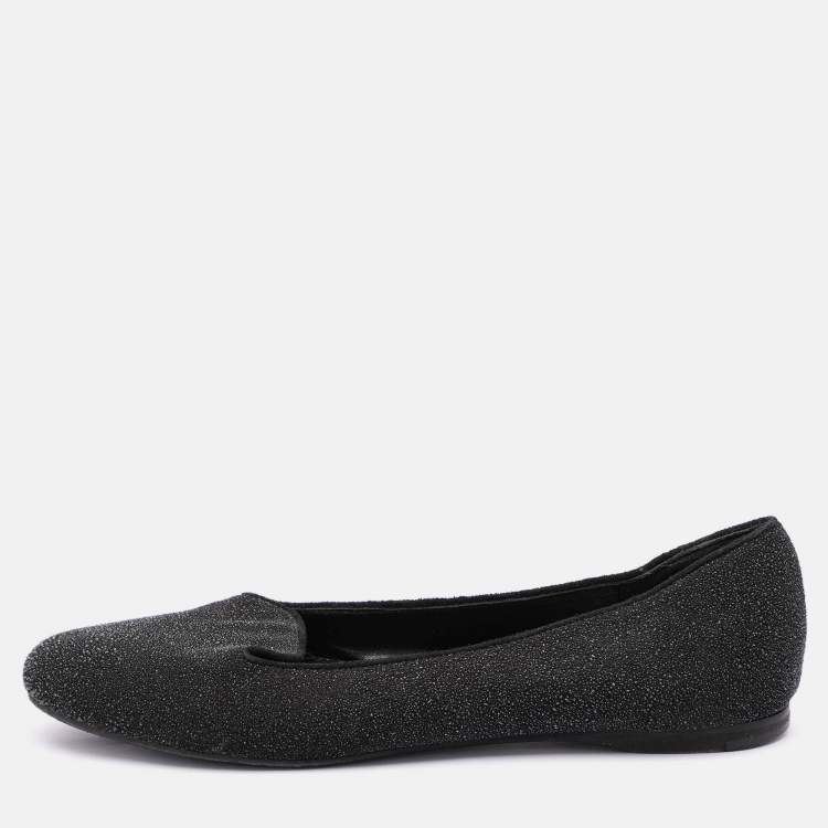 Pre Owned Yves Saint Laurent Black Glitter Smoking Slippers Size 34