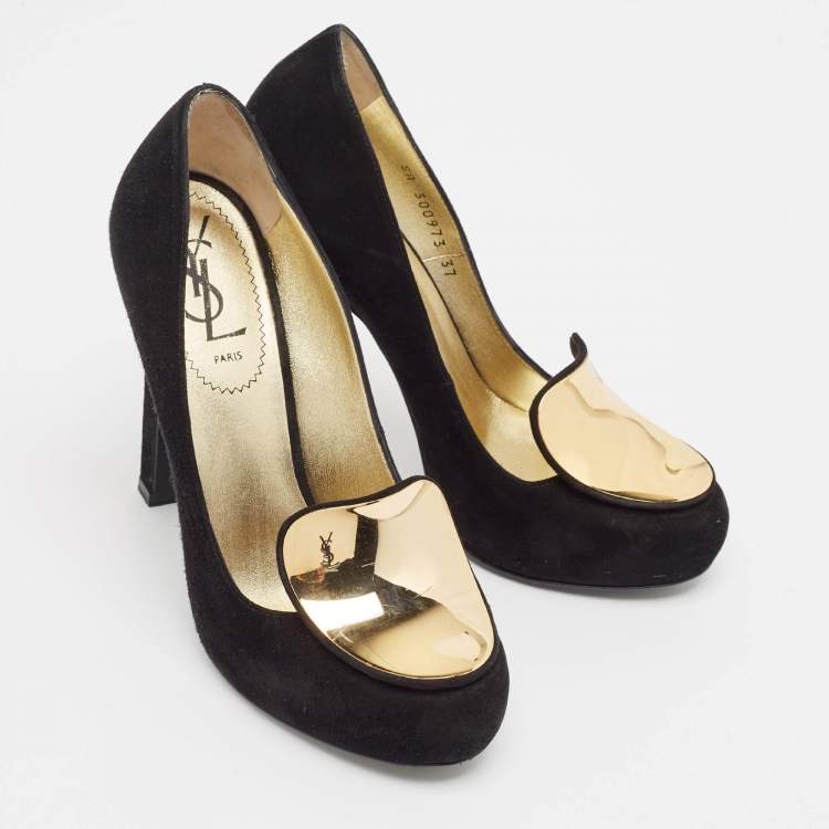 Pre Owned Yves Saint Laurent Black Suede Round Toe Pumps Size 37