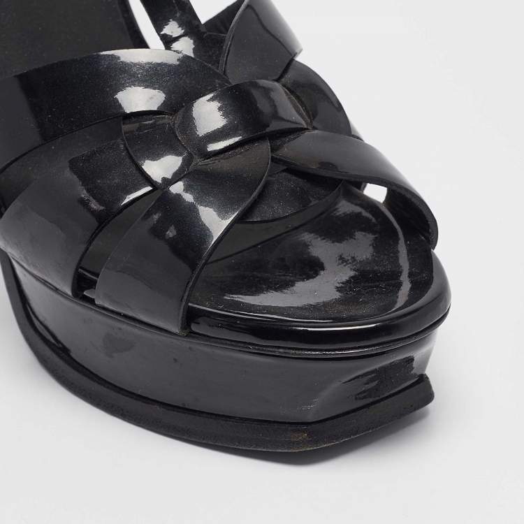Pre Owned Yves Saint Laurent Black Patent Leather Tribute Sandals Size 39