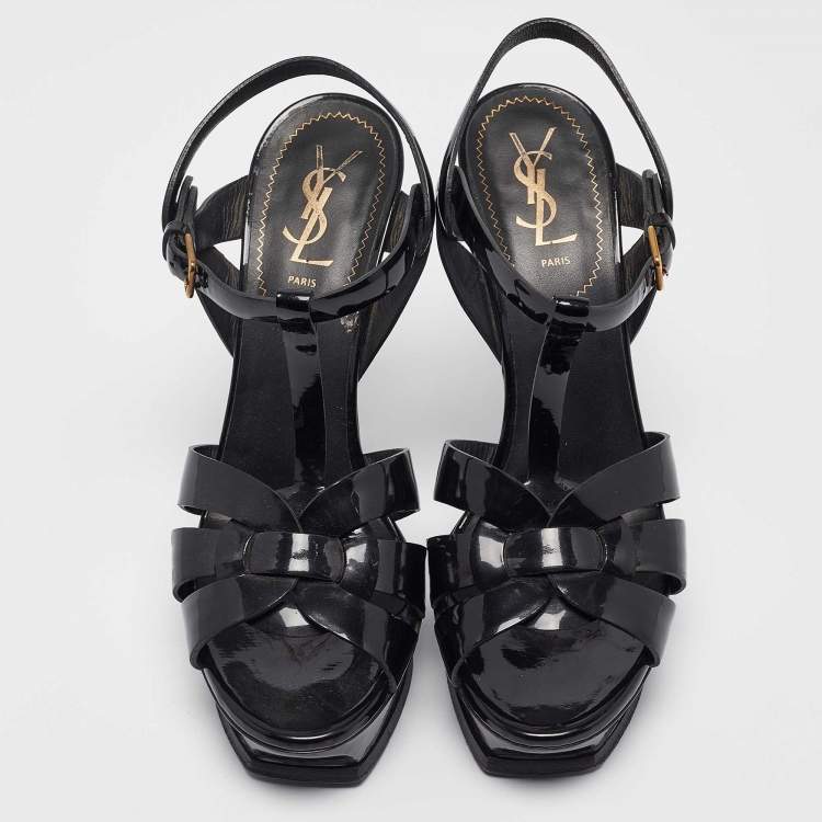 Pre Owned Yves Saint Laurent Black Patent Leather Tribute Sandals Size 39