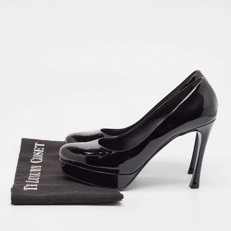 Pre Owned Yves Saint Laurent Black Patent Leather Platform Pumps Size 37.5