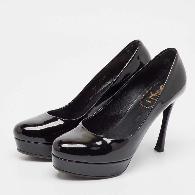 Pre Owned Yves Saint Laurent Black Patent Leather Platform Pumps Size 37.5