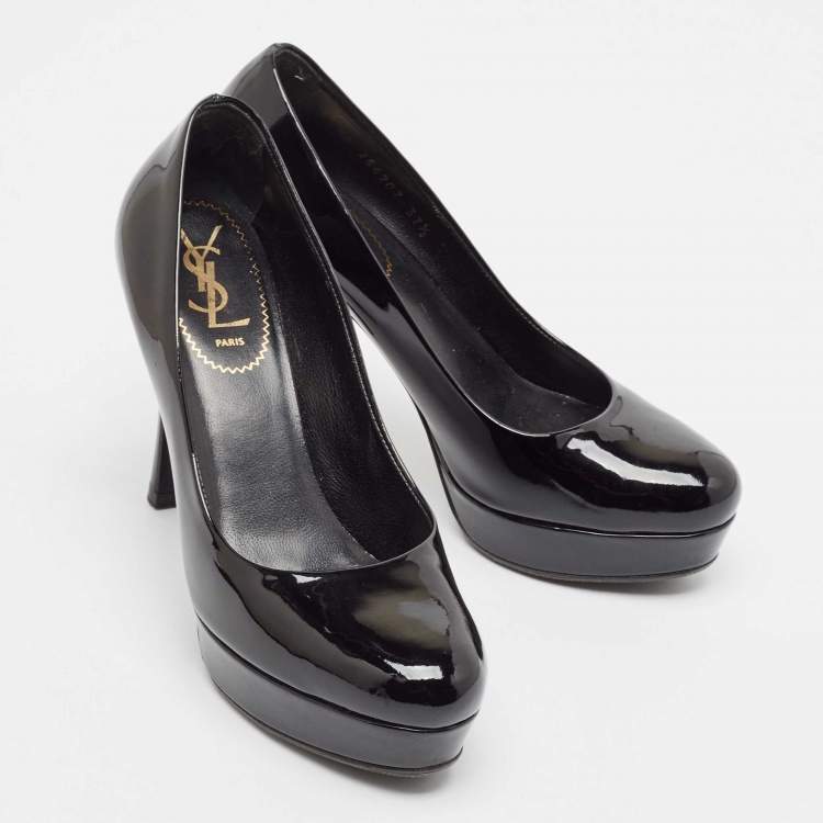 Pre Owned Yves Saint Laurent Black Patent Leather Platform Pumps Size 37.5