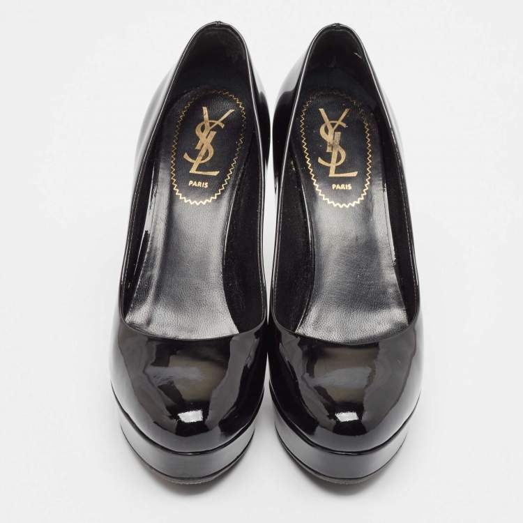 Pre Owned Yves Saint Laurent Black Patent Leather Platform Pumps Size 37.5