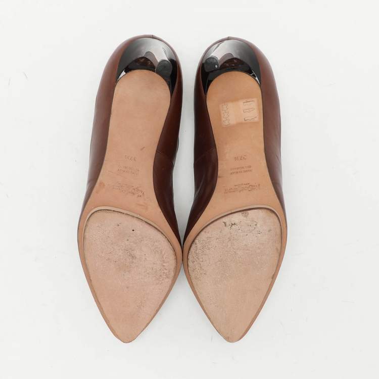 Pre Owned Yves Saint Laurent Brown Leather Ankle Strap Pumps Size 37.5