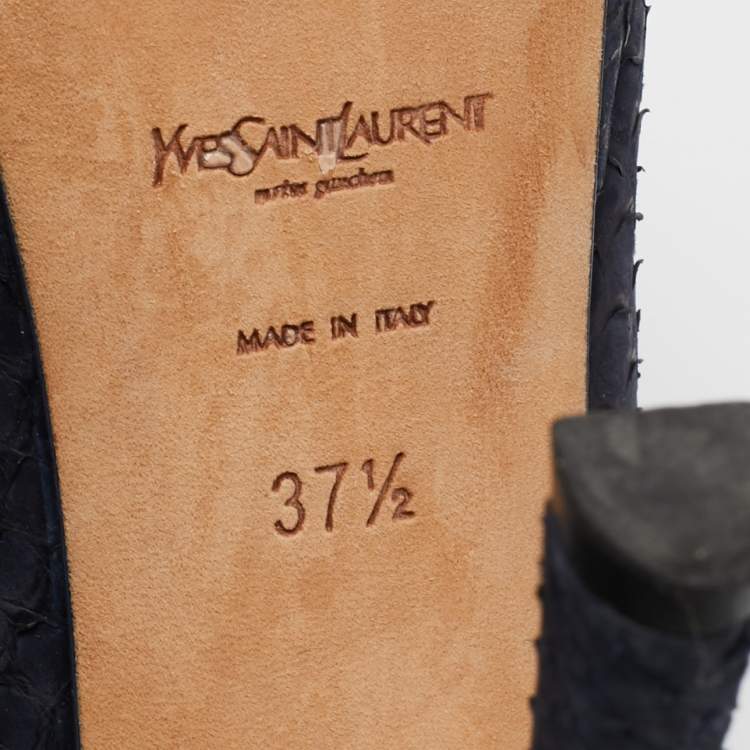 Pre Owned Yves Saint Laurent Navy Blue Python Leather Platform Pumps 37.5
