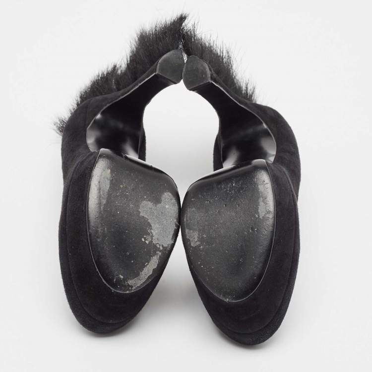Pre Owned Yves Saint Laurent Black Suede and Fur Palais Mohawk Pumps 37.5