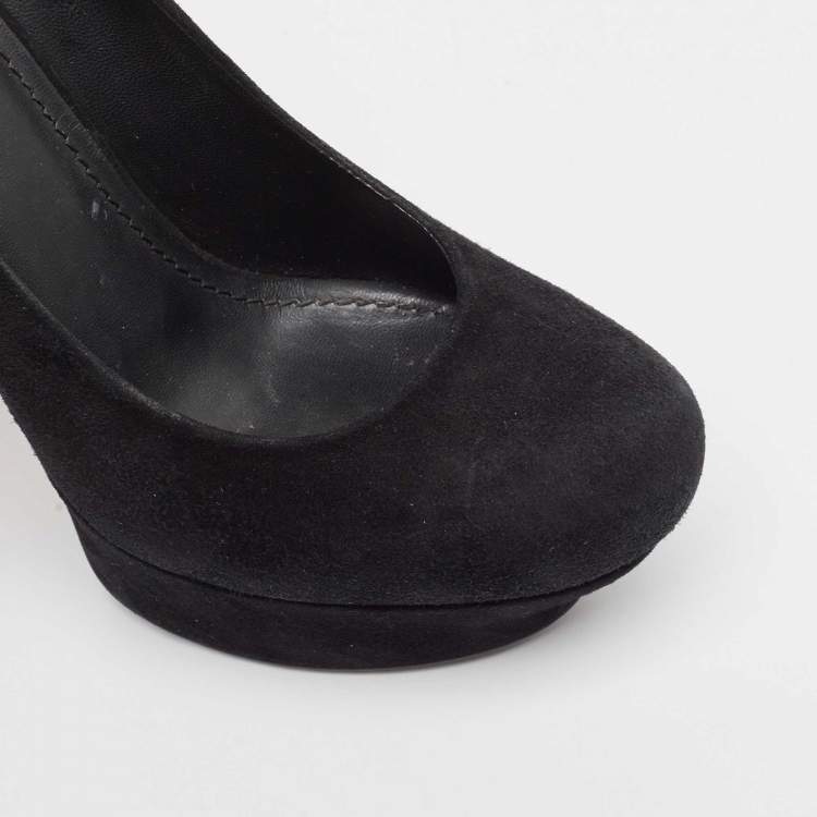 Pre Owned Yves Saint Laurent Black Suede and Fur Palais Mohawk Pumps 37.5