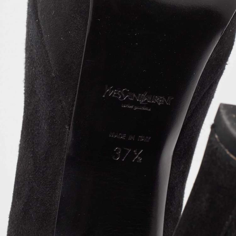Pre Owned Yves Saint Laurent Black Suede and Fur Palais Mohawk Pumps 37.5