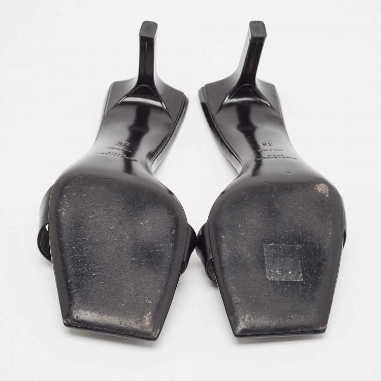 Pre Owned Saint Laurent Black Leather Slide Sandals Size 38
