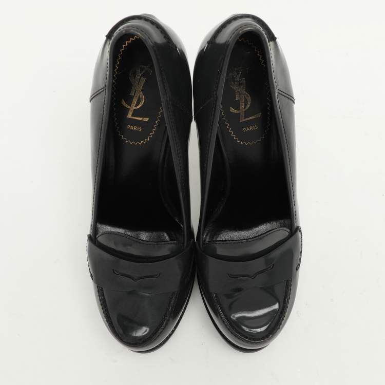 Pre Owned Yves Saint Laurent Grey Leather Tribtoo Platform Loafer Pumps Size 37.5