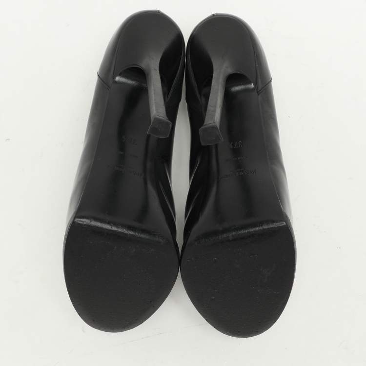 Pre Owned Yves Saint Laurent Grey Leather Tribtoo Platform Loafer Pumps Size 37.5