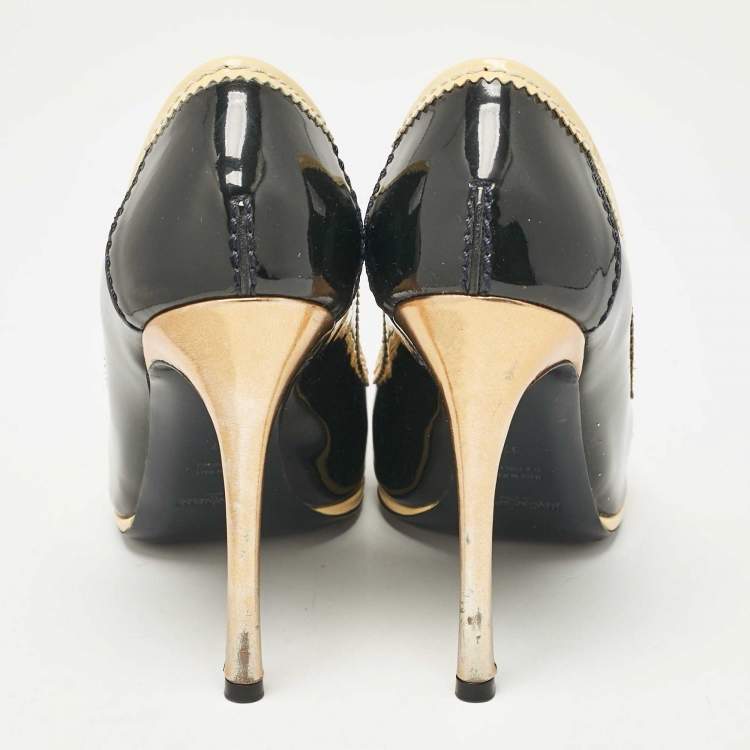 Pre Owned Yves Saint Laurent Black/Yellow Patent Leather Loafer Pumps Size 37