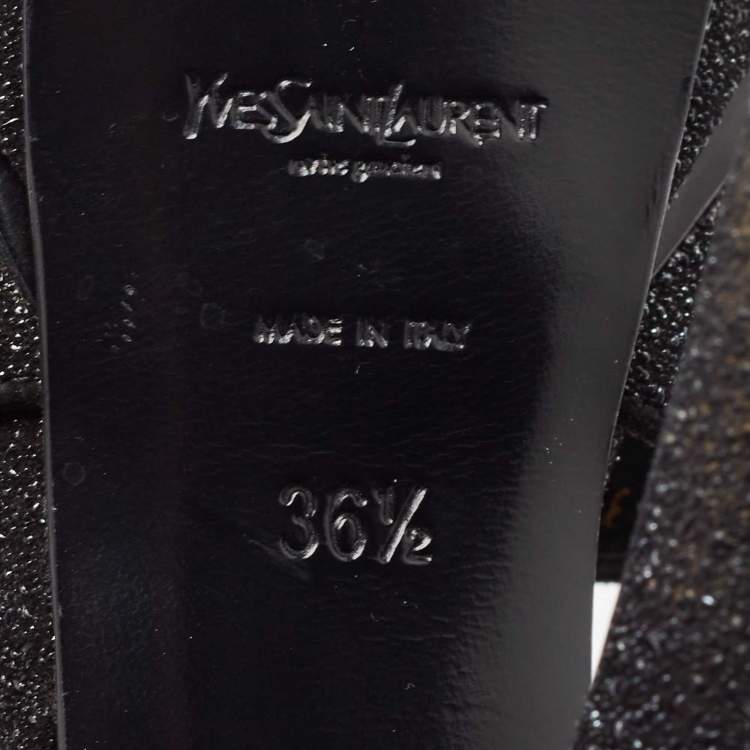 Pre Owned Yves Saint Laurent Black Glitter Suede Tribute Platform Sandals Size 36.5