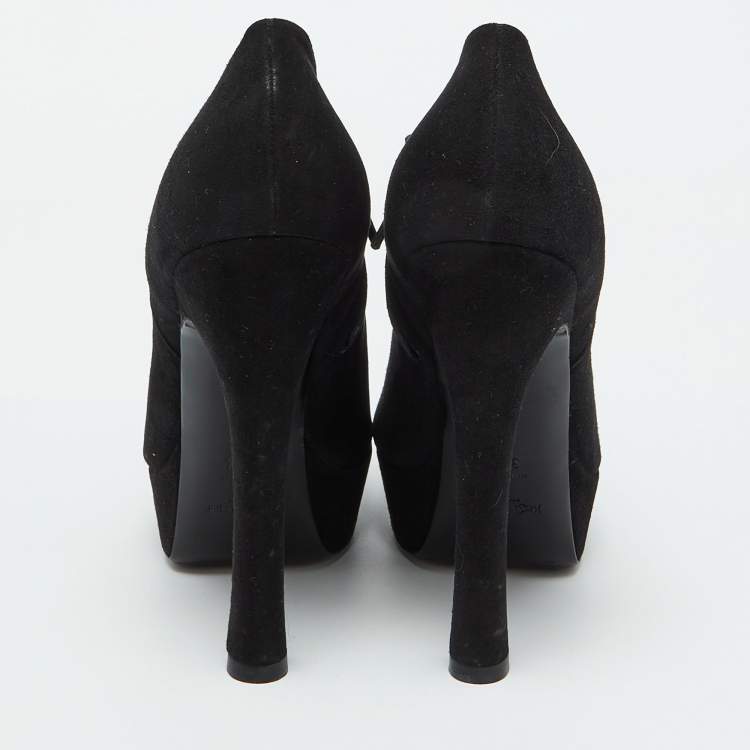 Pre Owned Yves Saint Laurent Black Suede Zip Platform Booties Size 39.5