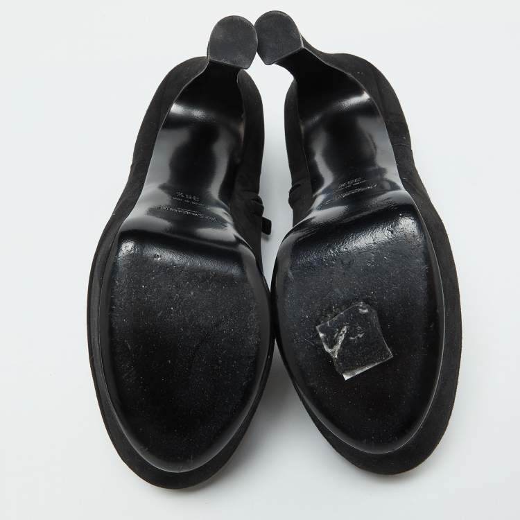 Pre Owned Yves Saint Laurent Black Suede Zip Platform Booties Size 39.5
