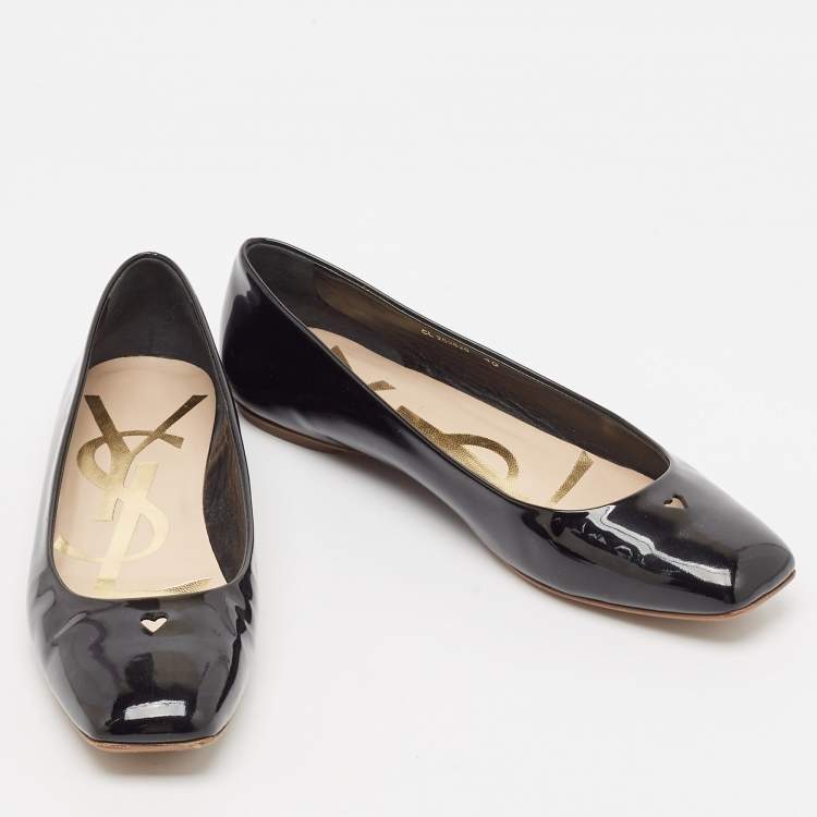 Pre Owned Yves Saint Laurent Black Patent Leather Love Ballet Flats Size 40