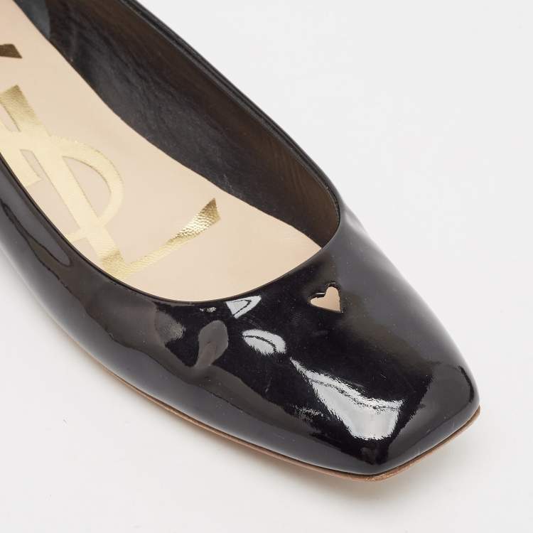 Pre Owned Yves Saint Laurent Black Patent Leather Love Ballet Flats Size 40